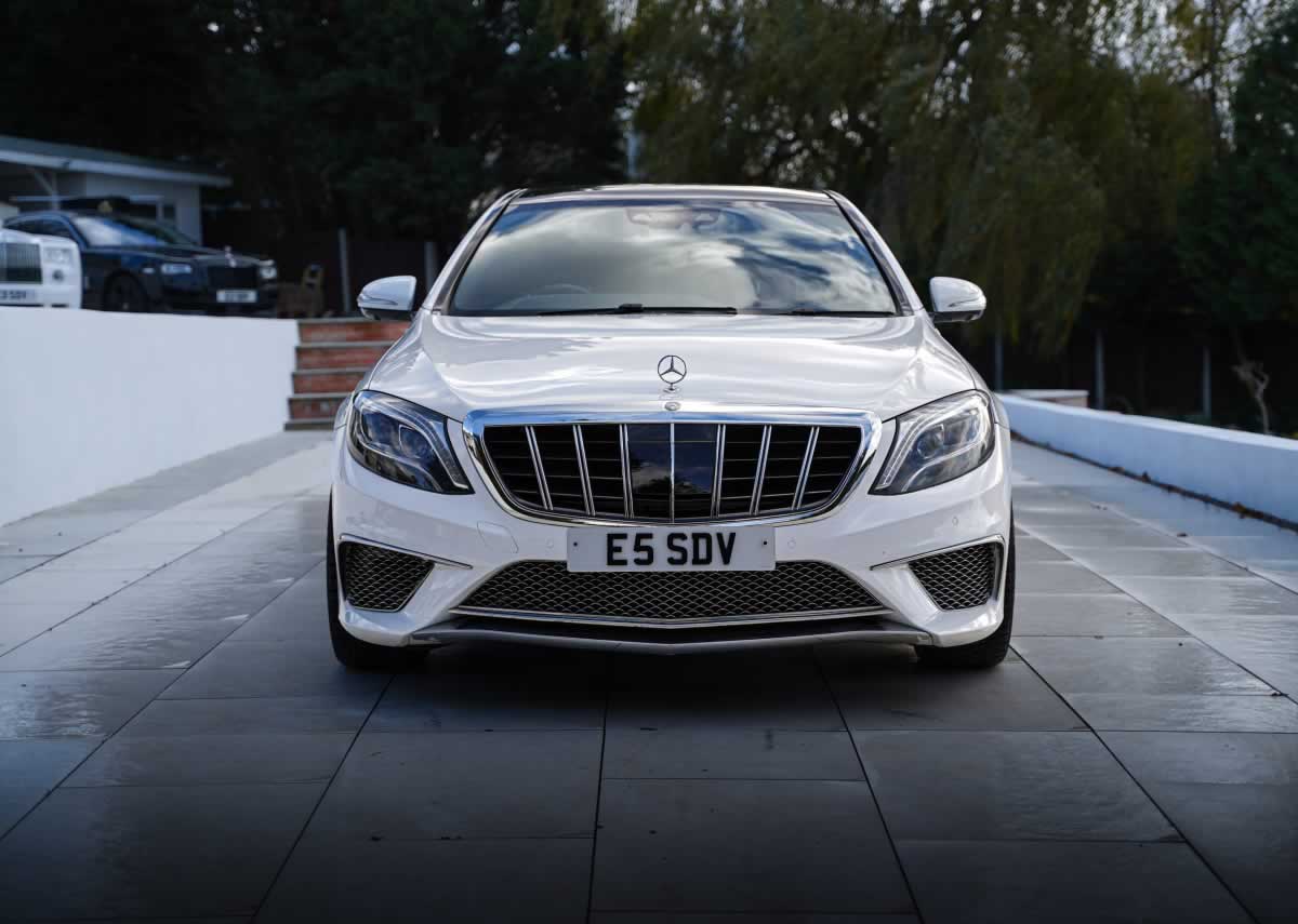 White Mercedes- S-Class AMG LWB front