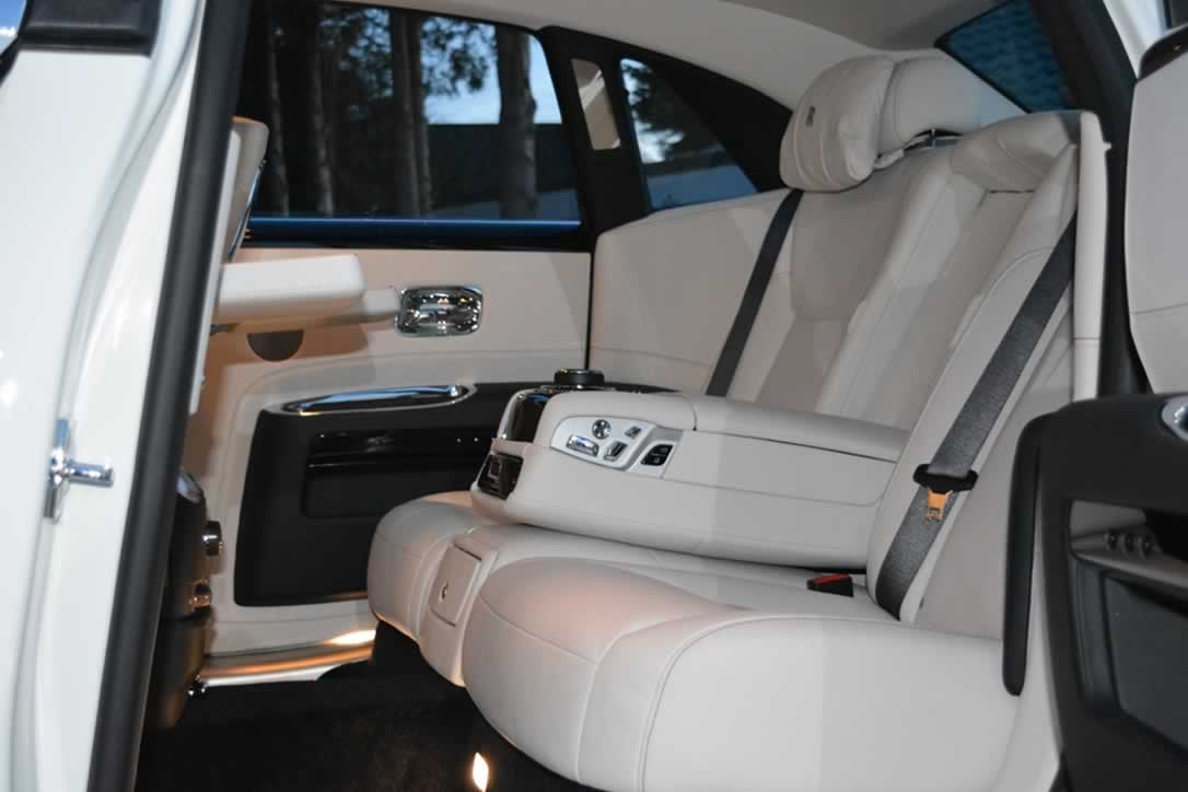 White Rolls-Royce Ghost II interior rear seating