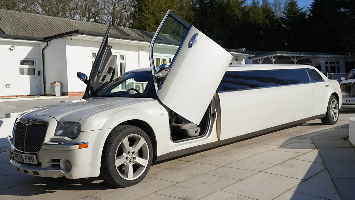 Chrysler stretch limo with gullwing doors open
