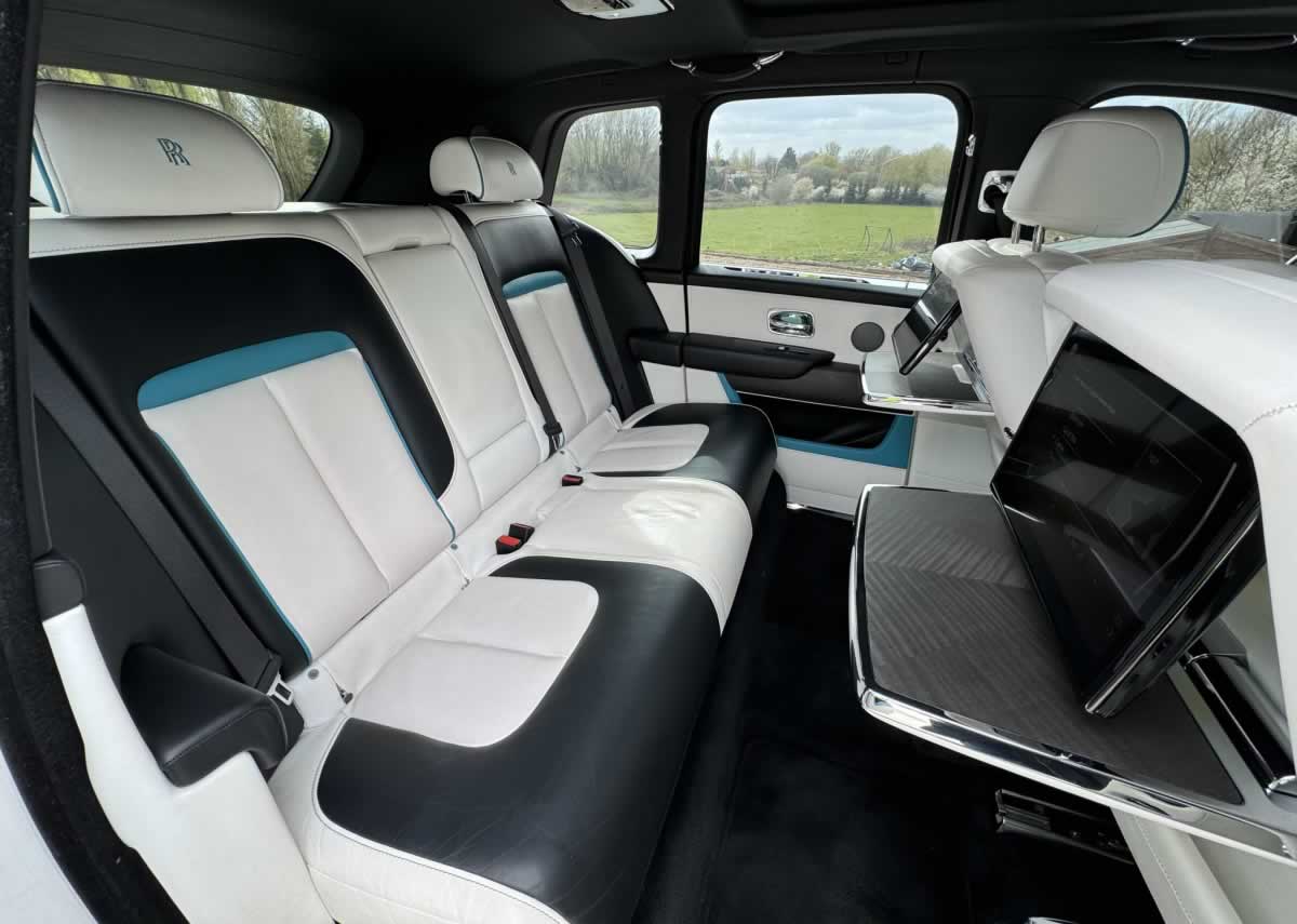 White Rolls-Royce Cullinan interior rear seating