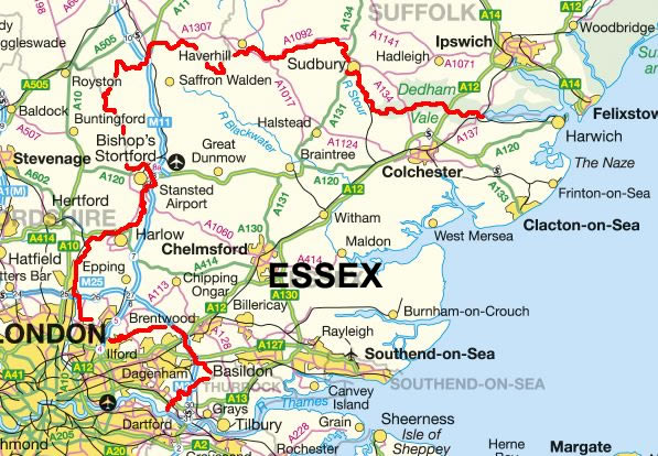 Essex Rolls Rolls-Royce hire service area map