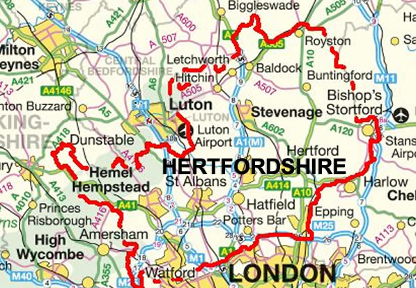 Rolls-Royce hire map - Hertfordshire