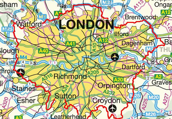 London Rolls-Royce hire service area map